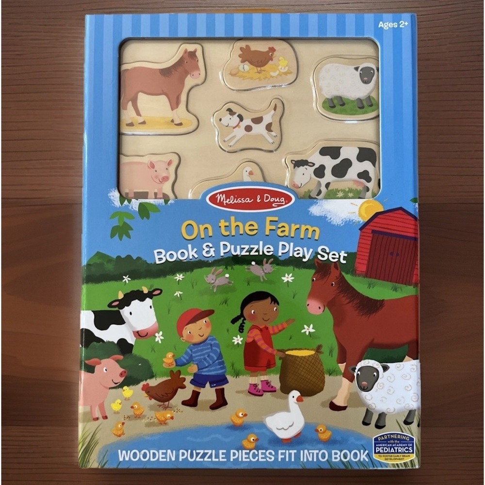 Melissa and Doug On The Farm Book & Puzzle Play Set 7pc Wooden Puzzle Pieces